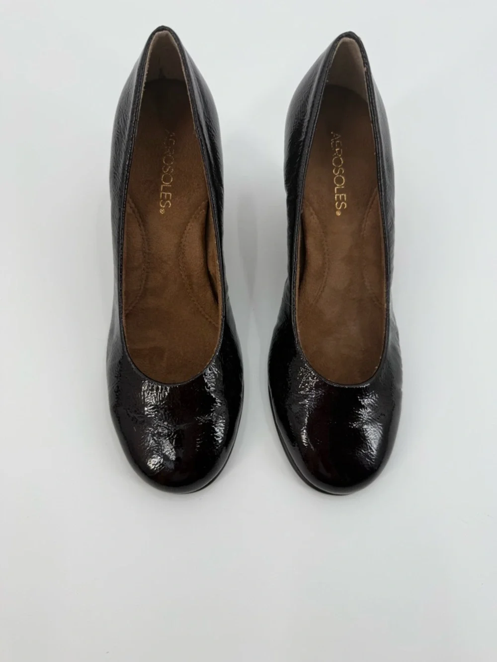Aerosoles Elegant Plum Patent Leather Wedge Pumps with Leopard Print Heel SZ 8.5